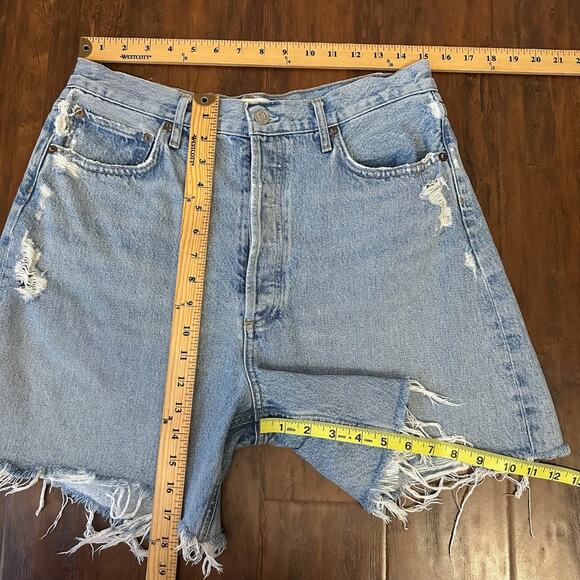 AGOLDE Stella Jean Shorts Blue Denim High Rise Frayed Distressed - Picture 12 of 12
